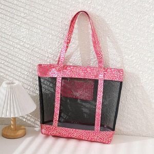 Hot Pink Metallic Animal Print Mesh Beach Vacation Bag Tote